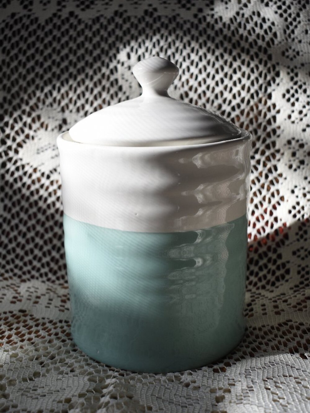Retro Baby Blue & White Kitchen Jar
